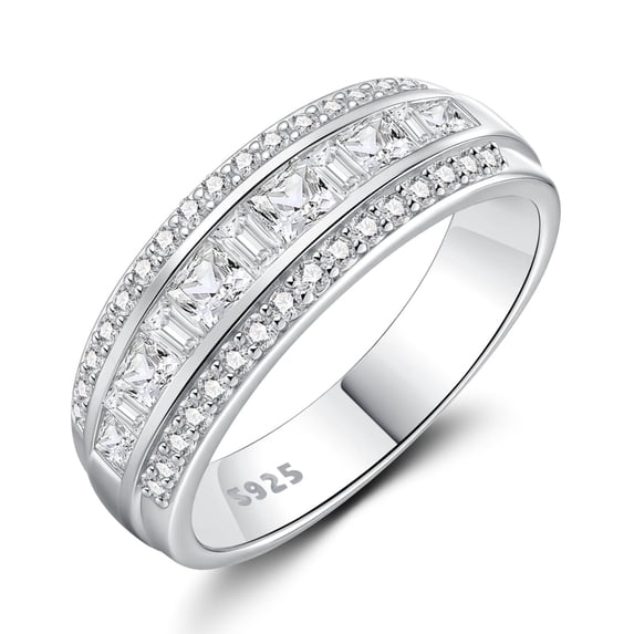 SFTING Wedding Band for Women 925 Sterling Silver Eternity Ring Princess Emerald 5A CZ Anniversary Size 7