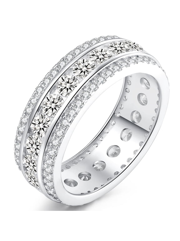 Men Wedding Band 925 Sterling Silver Women Wedding Bands 5A Cubic Zirconia Size 7