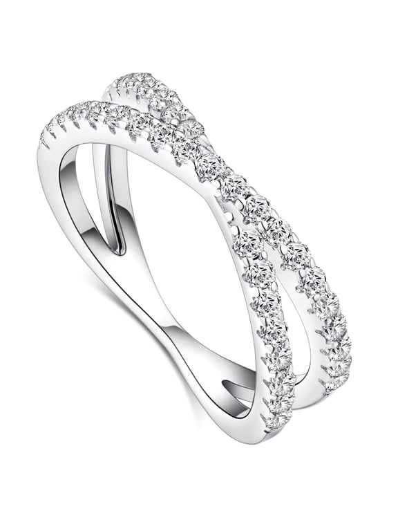 Wedding Bands Crisscross Ring for Women Sterling Silver Eternity Band Stackable Size 6