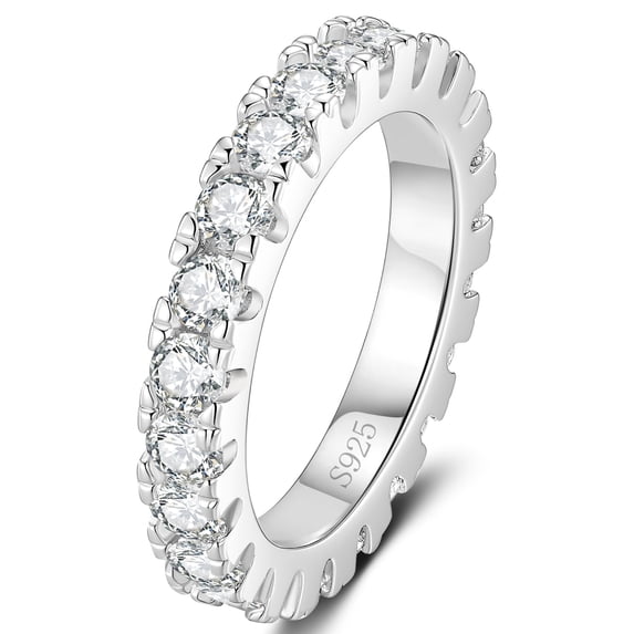 SFTING Wedding Bands for Women 3MM Round Cut 925 Sterling Silver Stackable Band Eternity Ring Anniversary Jewelry Gift for Her Size 9