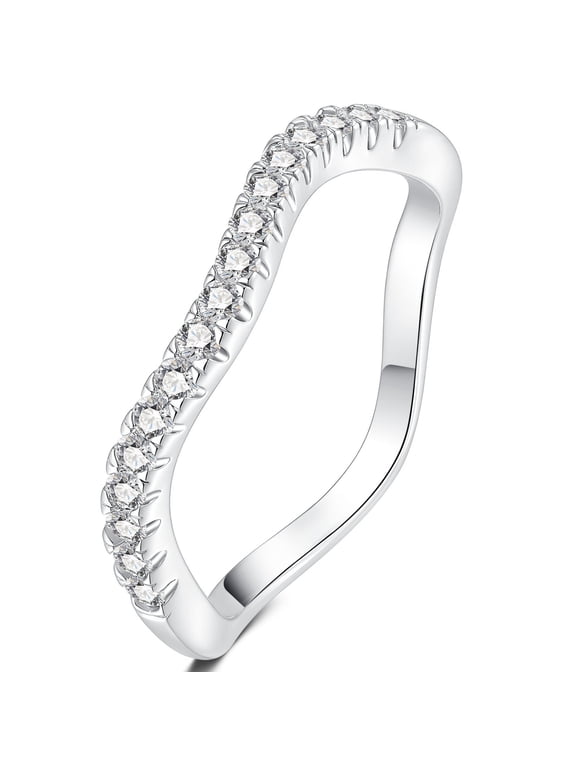 Wedding Bands for Women Round Cut 0.25CT Curved Stackable Wave Eternity Ring Silver Plated Size 7