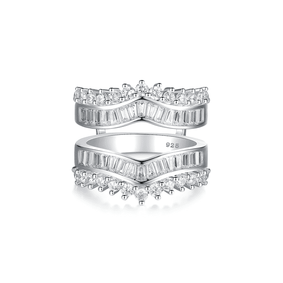 SFTING Wedding Ring Guard Enhancers Stackable Zirconia Half Eternity Curved Band 925 Silver Size 6