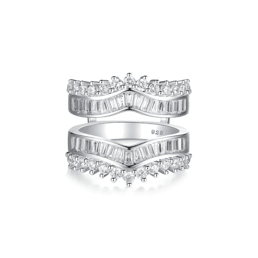 SFTING Wedding Ring Guard Enhancers Stackable Zirconia Half Eternity Curved Band 925 Silver Size 7