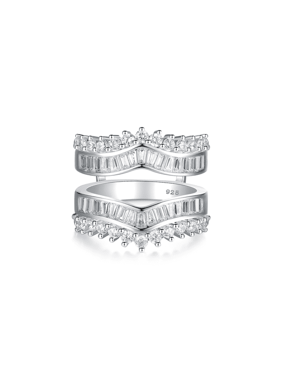 Wedding Ring Guard Enhancers Stackable Zirconia Half Eternity Curved Band 925 Silver Size 9