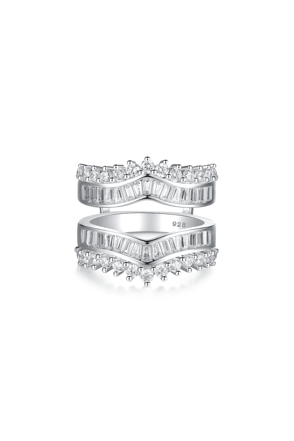 Wedding Ring Guard Enhancers Stackable Zirconia Half Eternity Curved Band 925 Silver Size 9