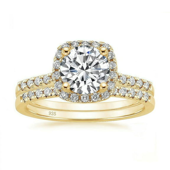 SFTING Wedding Ring Set for Women 925 Sterling Silver 5A CZ Yellow Engagement Bridal Sets for Her Size 11