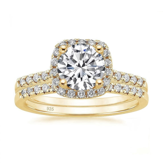SFTING Wedding Ring Set for Women 925 Sterling Silver 5A CZ Yellow Engagement Bridal Sets for Her Size 11