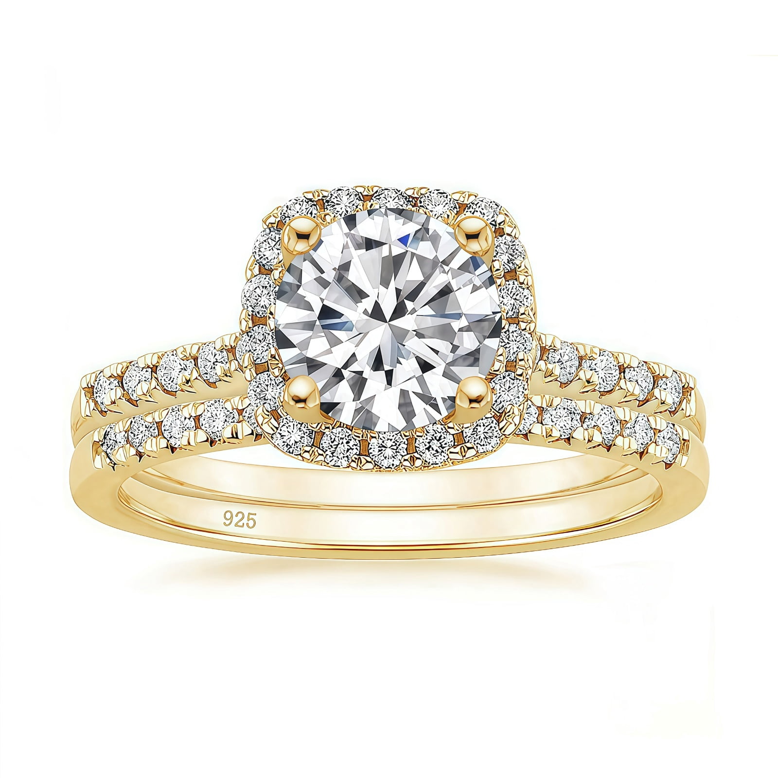 SFTING Wedding Ring Set for Women 925 Sterling Silver 5A CZ Yellow Engagement Bridal Sets for Her Size 6.5