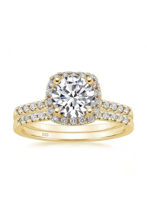 Wedding Ring Set for Women 925 Sterling Silver 5A CZ Yellow Engagement Bridal Sets for Her Size 7