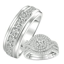 SFTING Wedding Ring Sets His and Her 4Pcs 925 Sterling Silver 5A CZ Ring Set for Couples Engagement Ring Women Mens Band Size 9&7