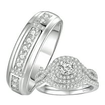 SFTING Wedding Ring Sets His and Hers 3Pcs 925 Sterling Silver 5A CZ Couple Wedding Rings Promise Engagement Ring Women Mens Band Size 9&7