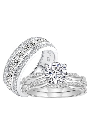 Wedding Ring Sets His and Hers 3Pcs 925 Sterling Silver 5A CZ Rings Set for Couples Engagaement Ring Set Size 8&6
