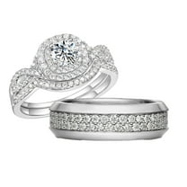 SFTING Wedding Ring Sets His and Hers 3pc 925 Sterling Silver 5A CZ Rings Set for Couples Engagement Promise Ring Women Mens Band Size 9&7