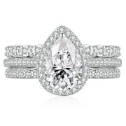 SFTING Wedding Rings for Women 925 Sterling Silver 5A CZ Pear Cut Engagement Ring Bridal Ring Set for Women Size 7