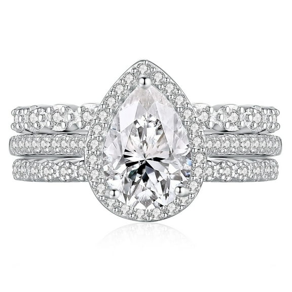 SFTING Wedding Rings for Women 925 Sterling Silver 5A CZ Pear Cut Engagement Ring Bridal Ring Set for Women Size 7