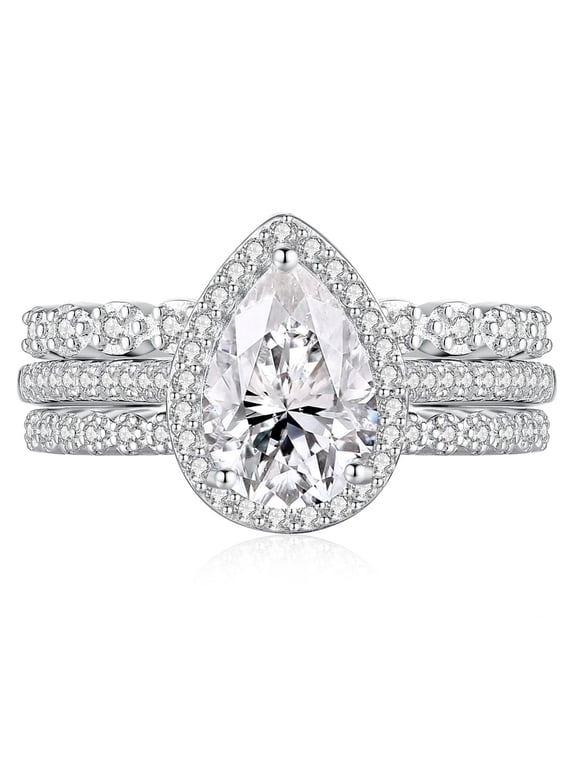 Wedding Rings for Women 925 Sterling Silver 5A CZ Pear Cut Engagement Ring Bridal Ring Set for Women Size 7
