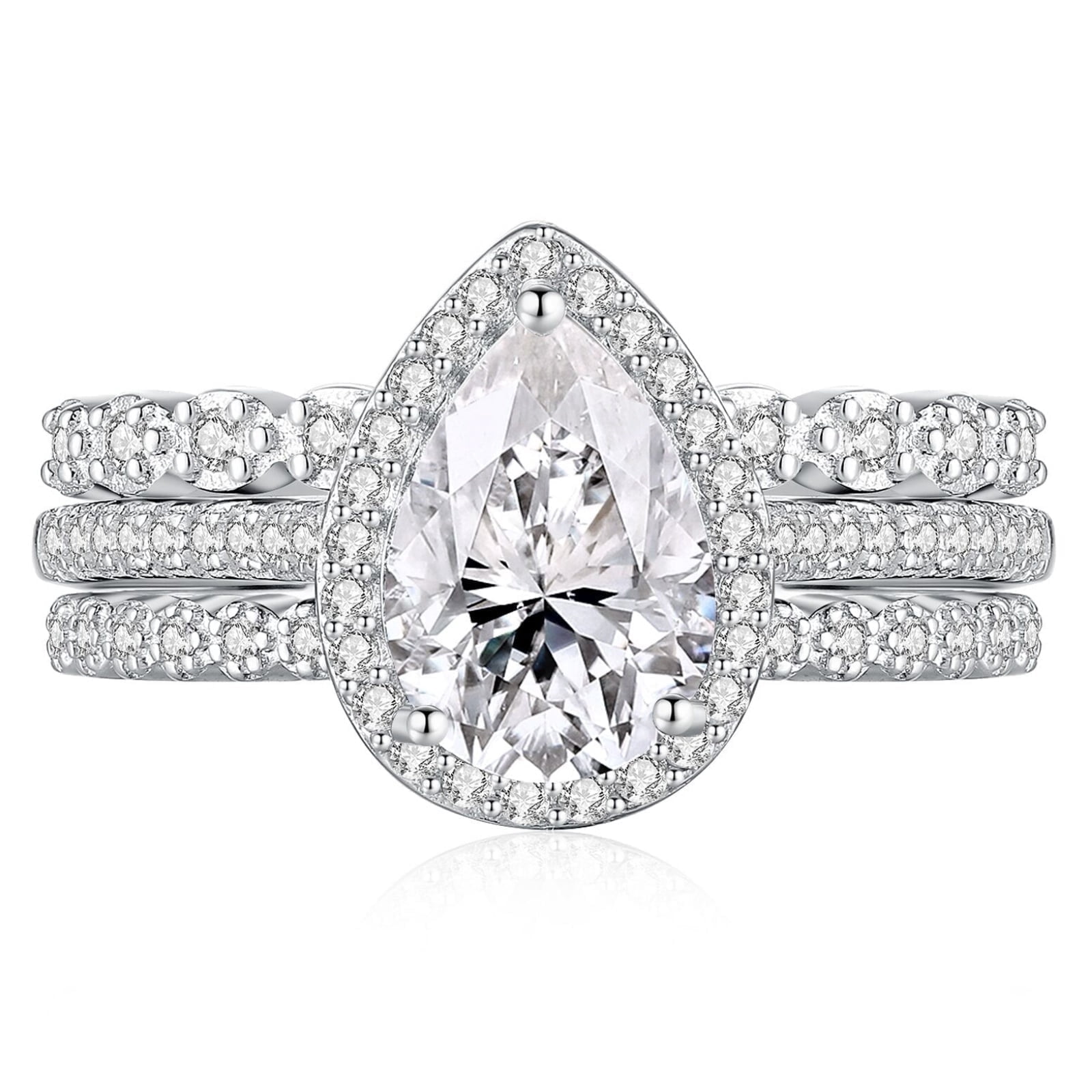 SFTING Wedding Rings for Women 925 Sterling Silver 5A CZ Pear Cut Engagement Ring Bridal Ring Set for Women Size 8