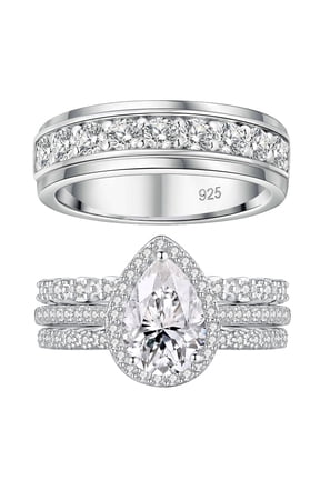 Wedding Rings Set His and Her 925 Sterling Silver 4Pcs Couple Wedding Rings 5A CZ Engagaement Ring Set Size 8&6