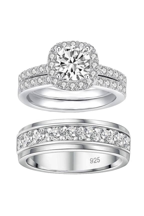 Wedding Rings Set His and Her Moissanite 925 Sterling Silver 3PCS Couple Engagement Rings Women Mens Band D Color VVS1 Size 10&10