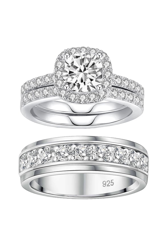 Wedding Rings Set His and Her Moissanite 925 Sterling Silver 3PCS Couple Engagement Rings Women Mens Band D Color VVS1 Size 10&8