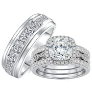 SFTING Wedding Rings Set for His and Her 3pcs Couples Wedding Ring Engagement Promise Ring Set Silver 18K Plated Women Mens Band 5A CZ Size 9&7