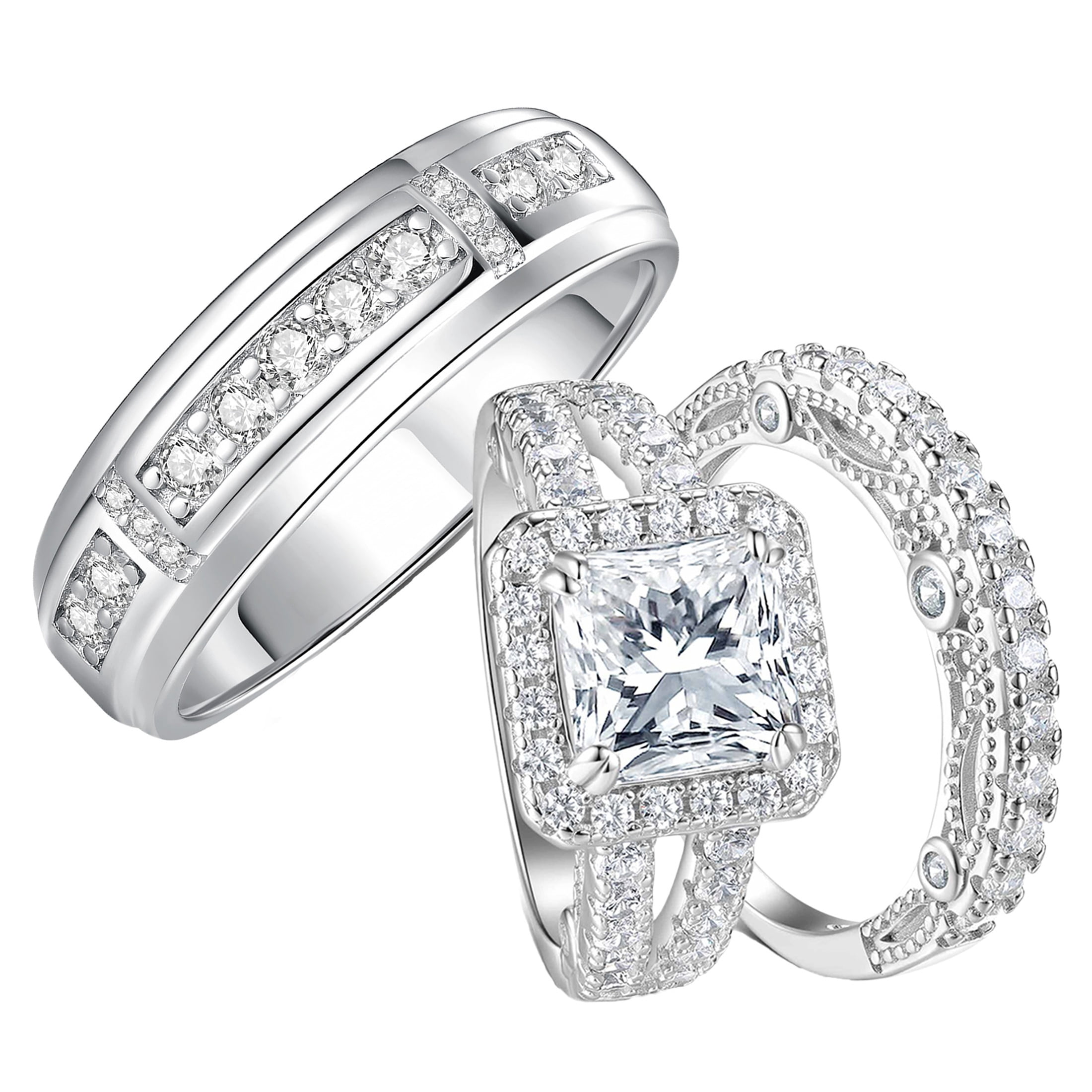 Matvhing Rings SFTING Wedding Rings Set for His and Her Promise Couple Rings Silver ...