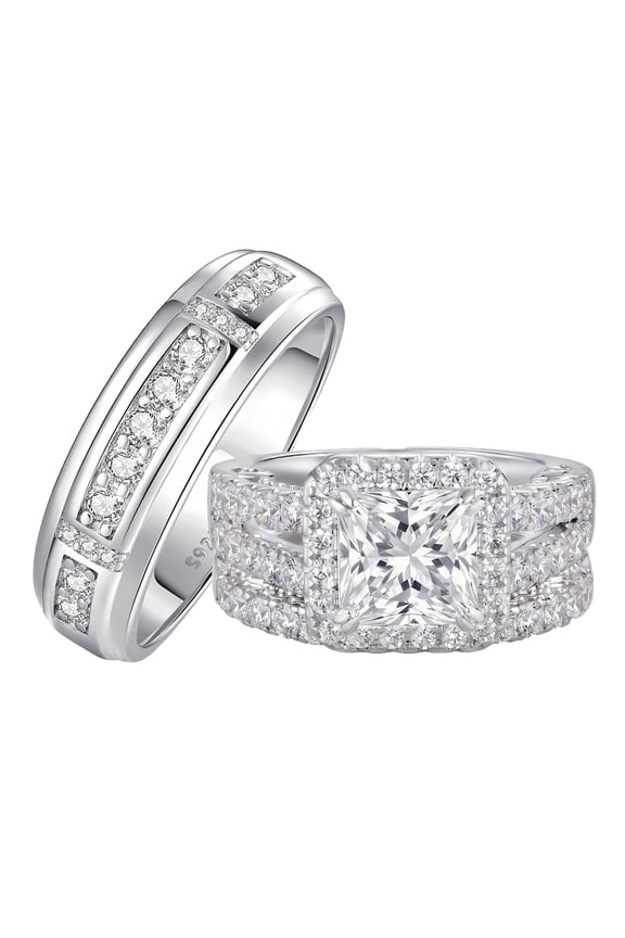 Wedding Rings Set for His and Her Promise Couple Rings Silver Plated Engagement Rings Set for Couples Size 8&5