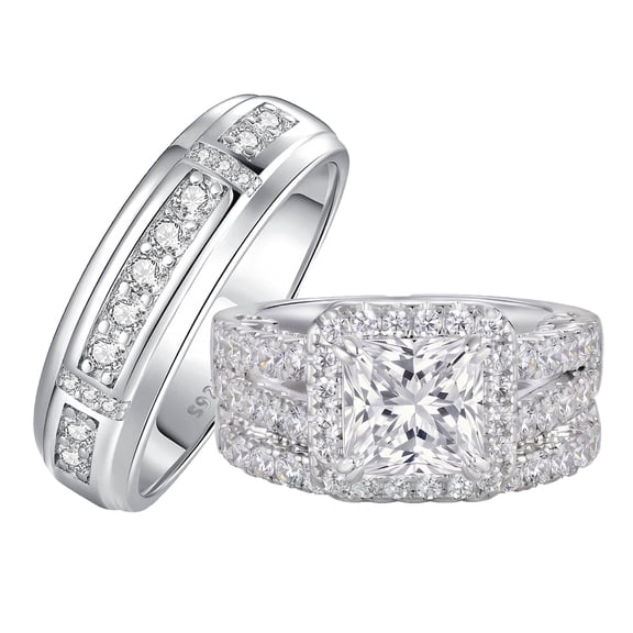 SFTING Wedding Rings Set for His and Her Promise Couple Rings Silver Plated Engagement Rings Set for Couples Size 9&7