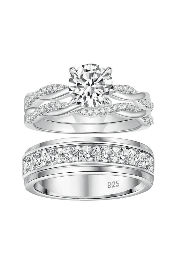 Wedding Rings Set for His and Her Women Mens Wedding Bands for Couple Round Cut AAAAA Cz 925 Sterling Silver Size 9&7