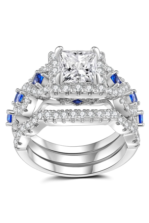 Wedding Rings Set for Women Princess Cut Engagement Rings Wedding Set Silver 18K Plated 5A CZ Sapphire Promise Size 5
