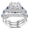 thumbnail image 1 of SFTING Wedding Rings Set for Women Princess Cut Engagement Rings Wedding Set Silver 18K Plated 5A CZ Sapphire Promise Size 7, 1 of 8