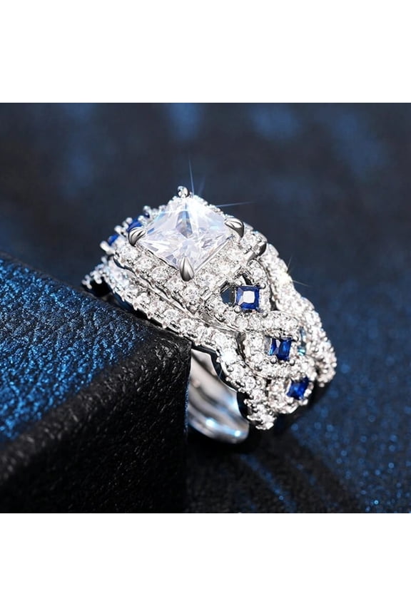 Wedding Rings Set for Women Princess Cut Engagement Rings Wedding Set Silver 18K Plated 5A CZ Sapphire Promise Size 7