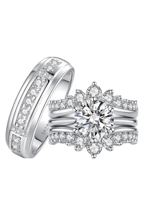 Wedding Rings Sets for Him and Her Moissanite Women Engagement Rings Set for Couples Silver Plated Size 8&6