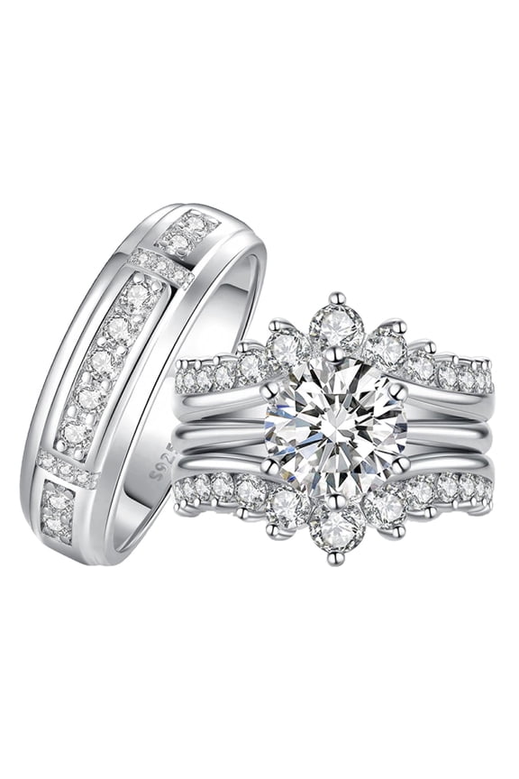 Wedding Rings Sets for Him and Her Moissanite Women Engagement Rings Set for Couples Silver Plated Size 8&6