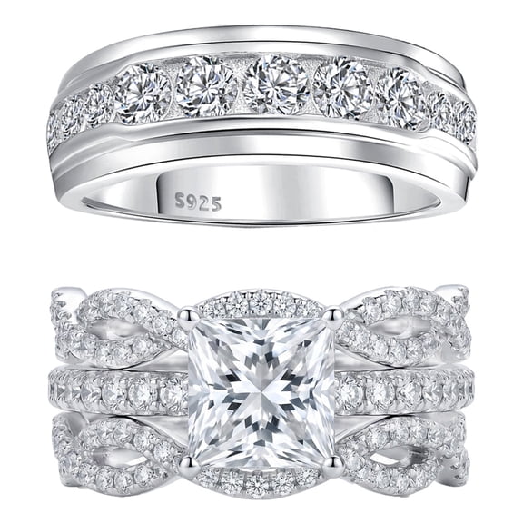 SFTING Wedding Rings Sets for His and Her Couple Rings Set Silver Plated Men Ring Engagement Promise Rings Size 9&7