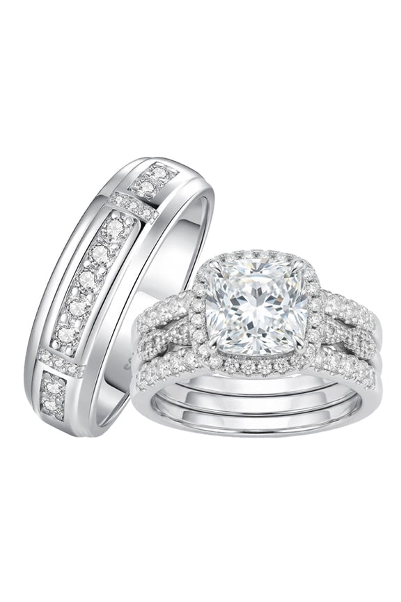 Wedding Rings Sets for His and Hers Engagement Promise Rings Set for Couples Silver Plated Anniversary Gift Size 11&6