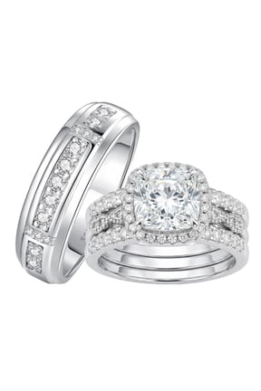 Wedding Rings Sets for His and Hers Engagement Promise Rings Set for Couples Silver Plated Anniversary Gift Size 8&6