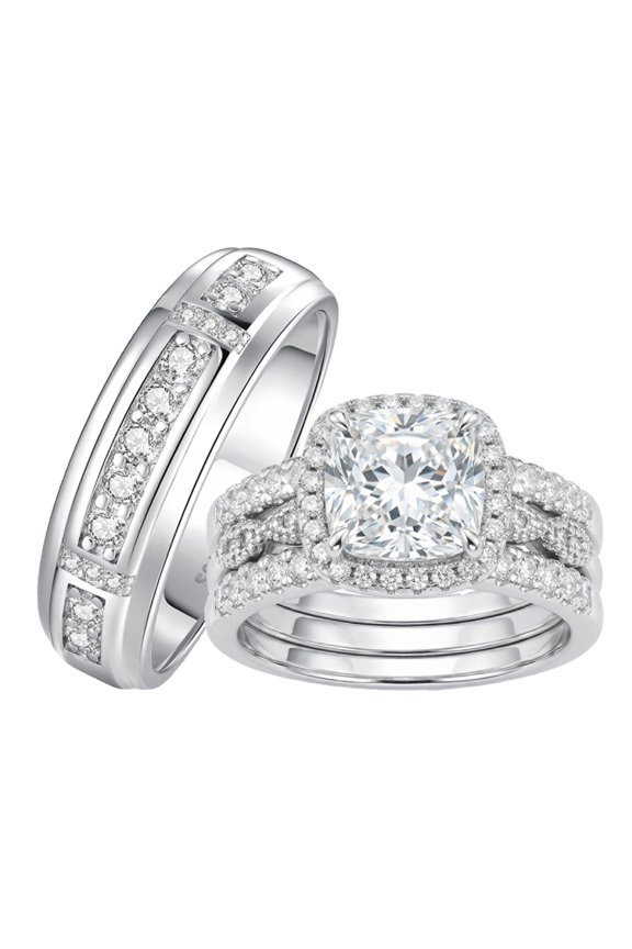 Wedding Rings Sets for His and Hers Engagement Promise Rings Set for Couples Silver Plated Anniversary Gift Size 9&6
