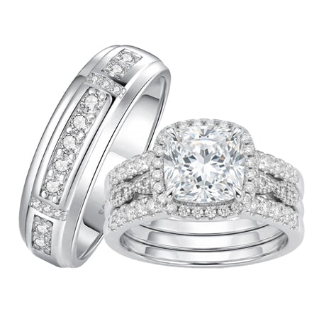 SFTING Wedding Rings Sets for His and Hers Engagement Promise Rings Set for Couples Silver Plated Anniversary Gift Size 9&7