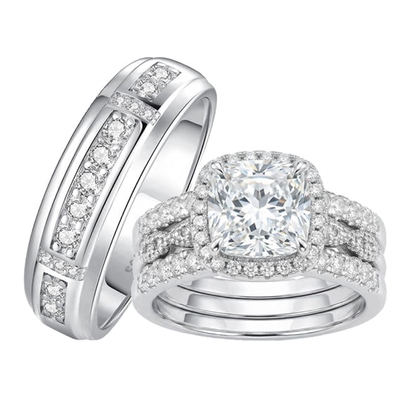 SFTING Wedding Rings Sets for His and Hers Engagement Promise Rings Set for Couples Silver Plated Anniversary Gift Size 9&7