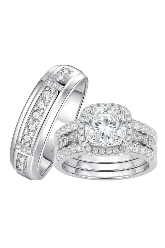 Wedding Rings Sets for His and Hers Engagement Promise Rings Set for Couples Silver Plated Anniversary Gift Size 9&7