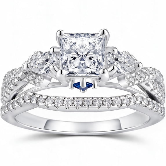 SFTING Wedding Rings for Women 2CT Princess Cut Engagement Rings Promise Stackable Sapphire Silver Plated Jewelry Anniversary Gift for Her Size 7