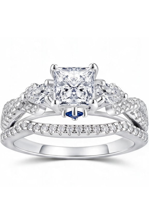 Wedding Rings for Women 2CT Princess Cut Engagement Rings Promise Stackable Sapphire Silver Plated Jewelry Anniversary Gift for Her Size 7