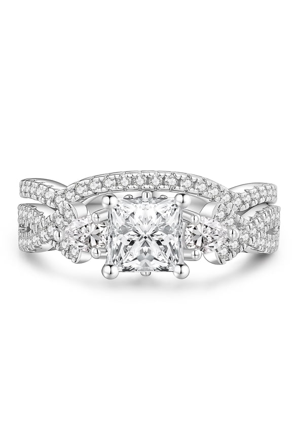 Wedding Rings for Women 2CT Princess Cut Engagement Rings Promise Stackable Sapphire Silver Plated Jewelry Anniversary Gift for Her Size 7