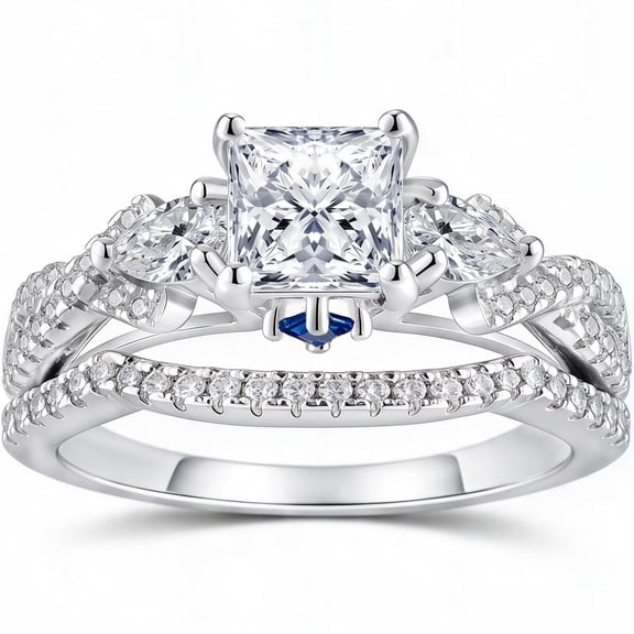 SFTING Wedding Rings for Women 2CT Princess Cut Engagement Rings Promise Stackable Sapphire Silver Plated Jewelry Anniversary Gift for Her Size 8