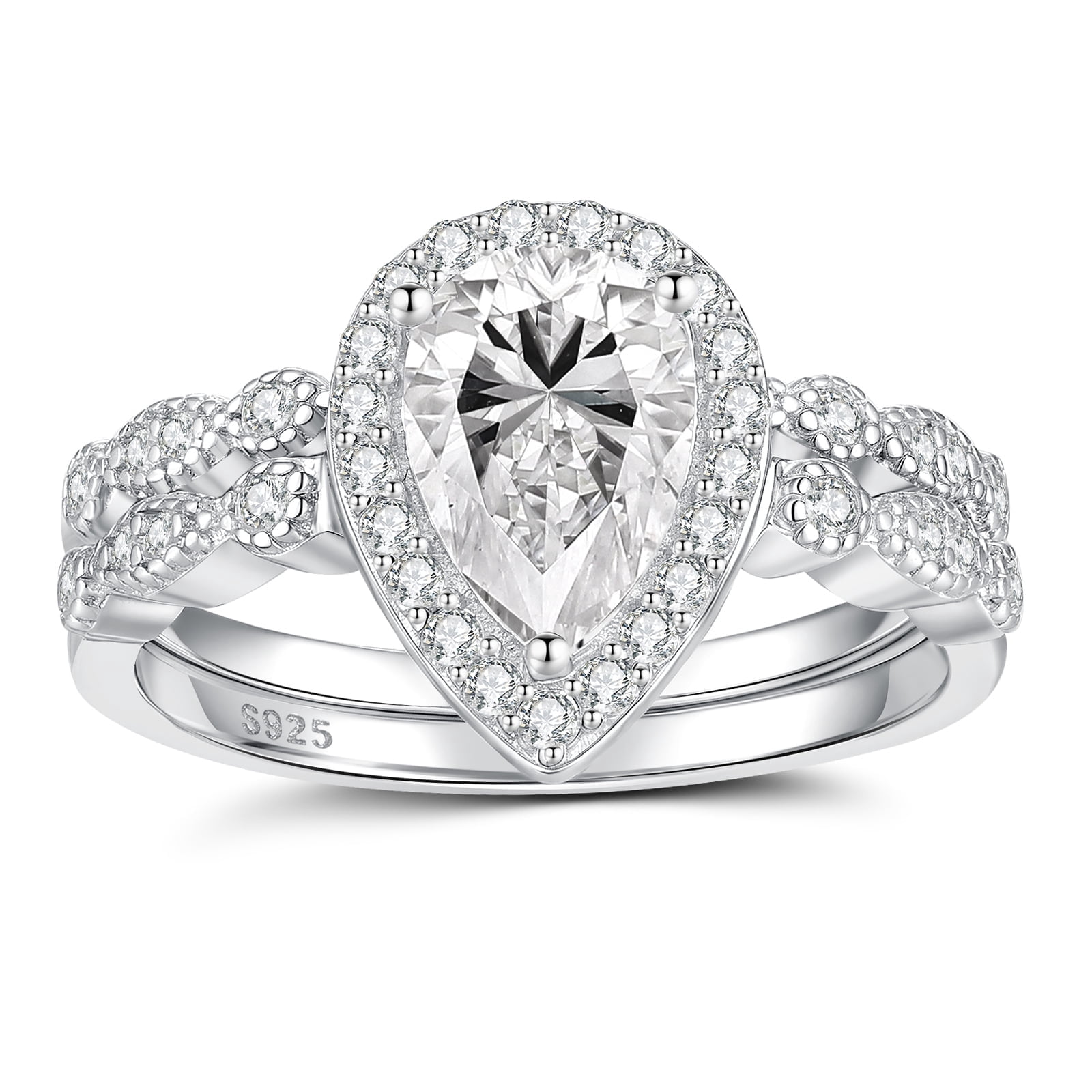 SFTING Wedding Rings for Women 925 Sterling Silver 5A CZ Engagement Rings for Women Pear Cut Promise Rings for Her Size 5