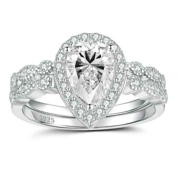 SFTING Wedding Rings for Women 925 Sterling Silver 5A CZ Engagement Rings for Women Pear Cut Promise Rings for Her Size 7