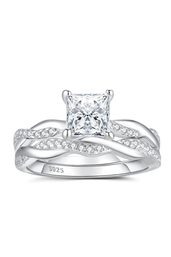 Wedding Rings for Women Engagement Rings 925 Sterling Silver Wedding Rings 5A CZ Princess Cut Size 7