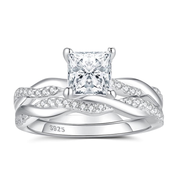 SFTING Wedding Rings for Women Engagement Rings 925 Sterling Silver Wedding Rings 5A CZ Princess Cut Size 8