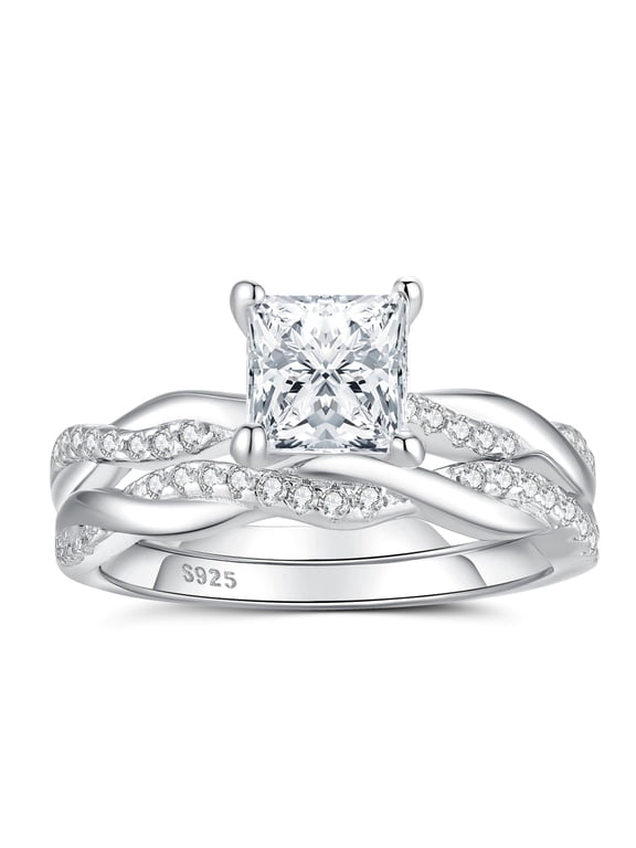Wedding Rings for Women Engagement Rings 925 Sterling Silver Wedding Rings 5A CZ Princess Cut Size 9